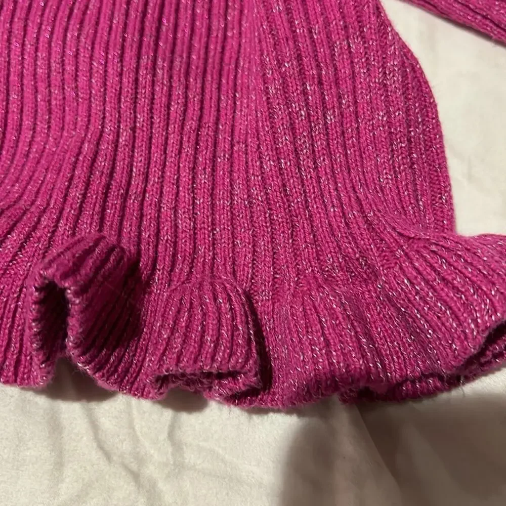 Cynthia Rowley 5/6 hot pink glitter sweater ruffled hemline stretch nwot perfect